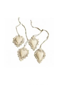 Auslauf 🎁 LOBERON Weihnachtsschmuck 4er Set Hearts Antikweiß Antikweiß ❤️